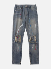 Distressed Splashed Ink Graffiti Jeans