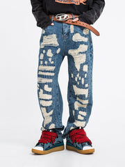 Distressed Stitched Patched Jeans