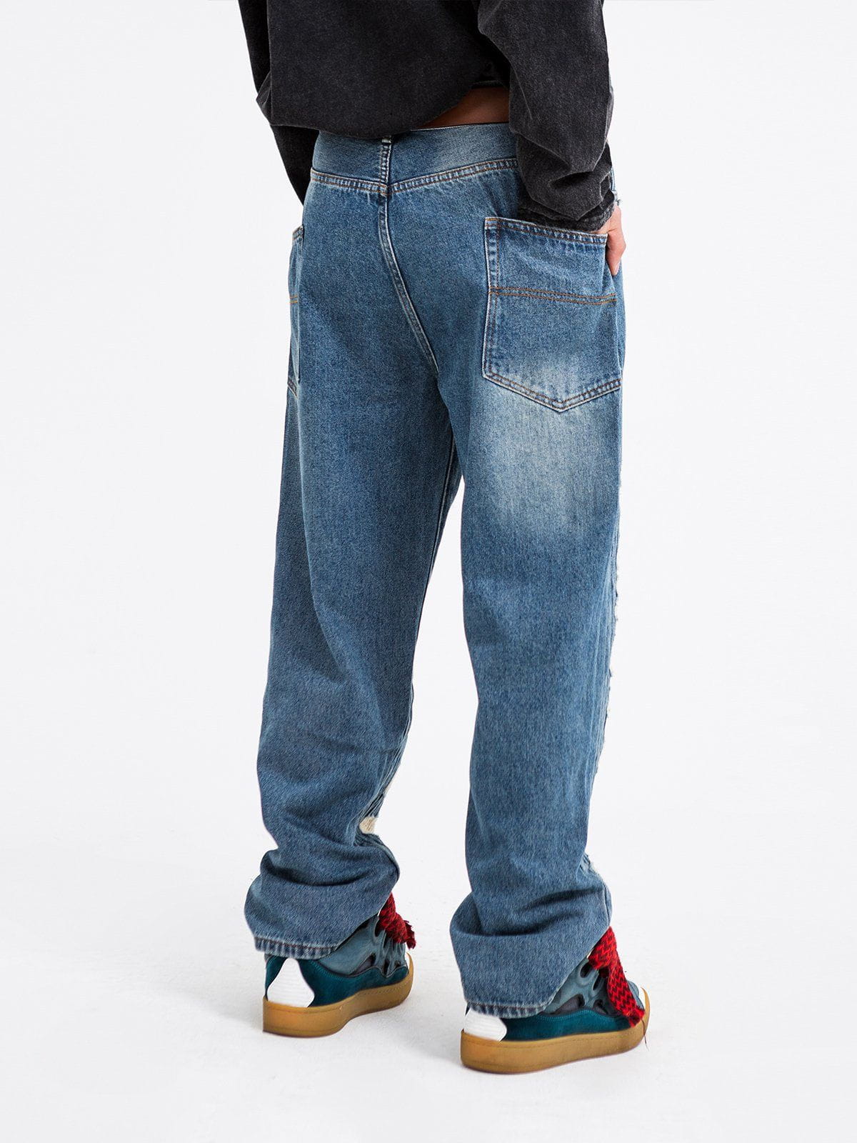 Distressed Stitched Patched Jeans