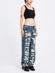 Distressed Stitched Patched Jeans