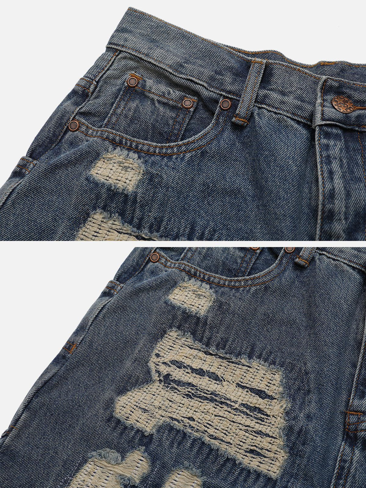 Distressed Stitched Patched Jeans