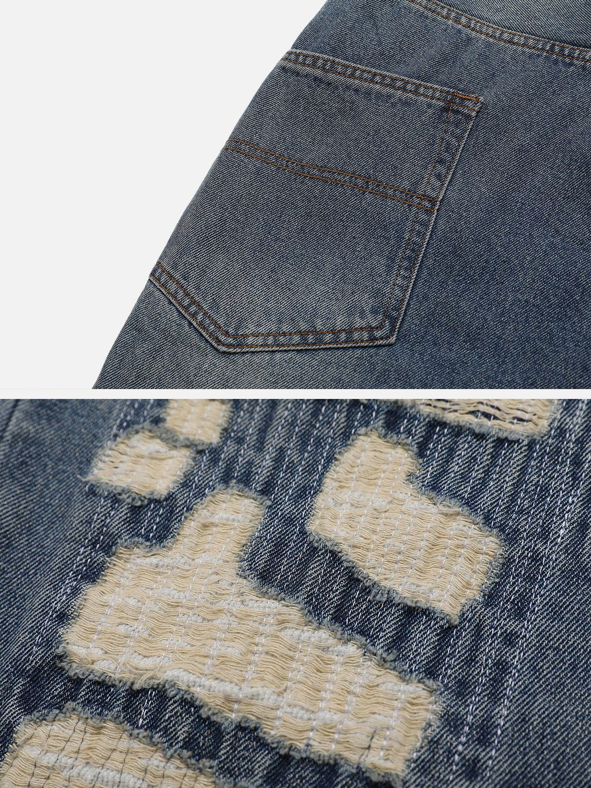 Distressed Stitched Patched Jeans