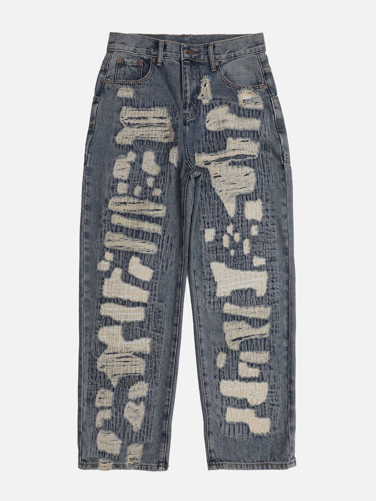 Distressed Stitched Patched Jeans