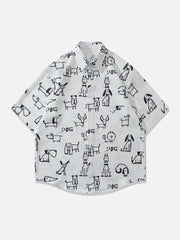 Doodle Puppy Print Short Sleeve Shirts