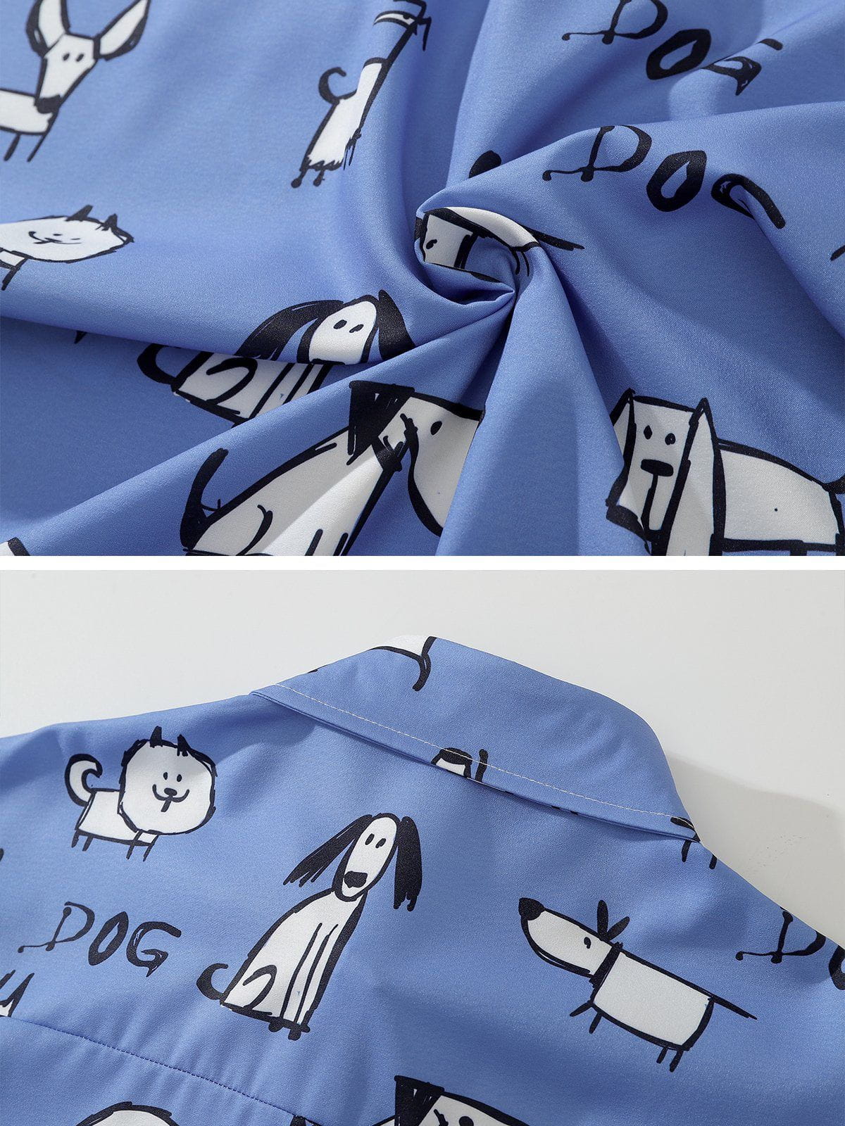 Doodle Puppy Print Short Sleeve Shirts