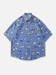 Doodle Puppy Print Short Sleeve Shirts