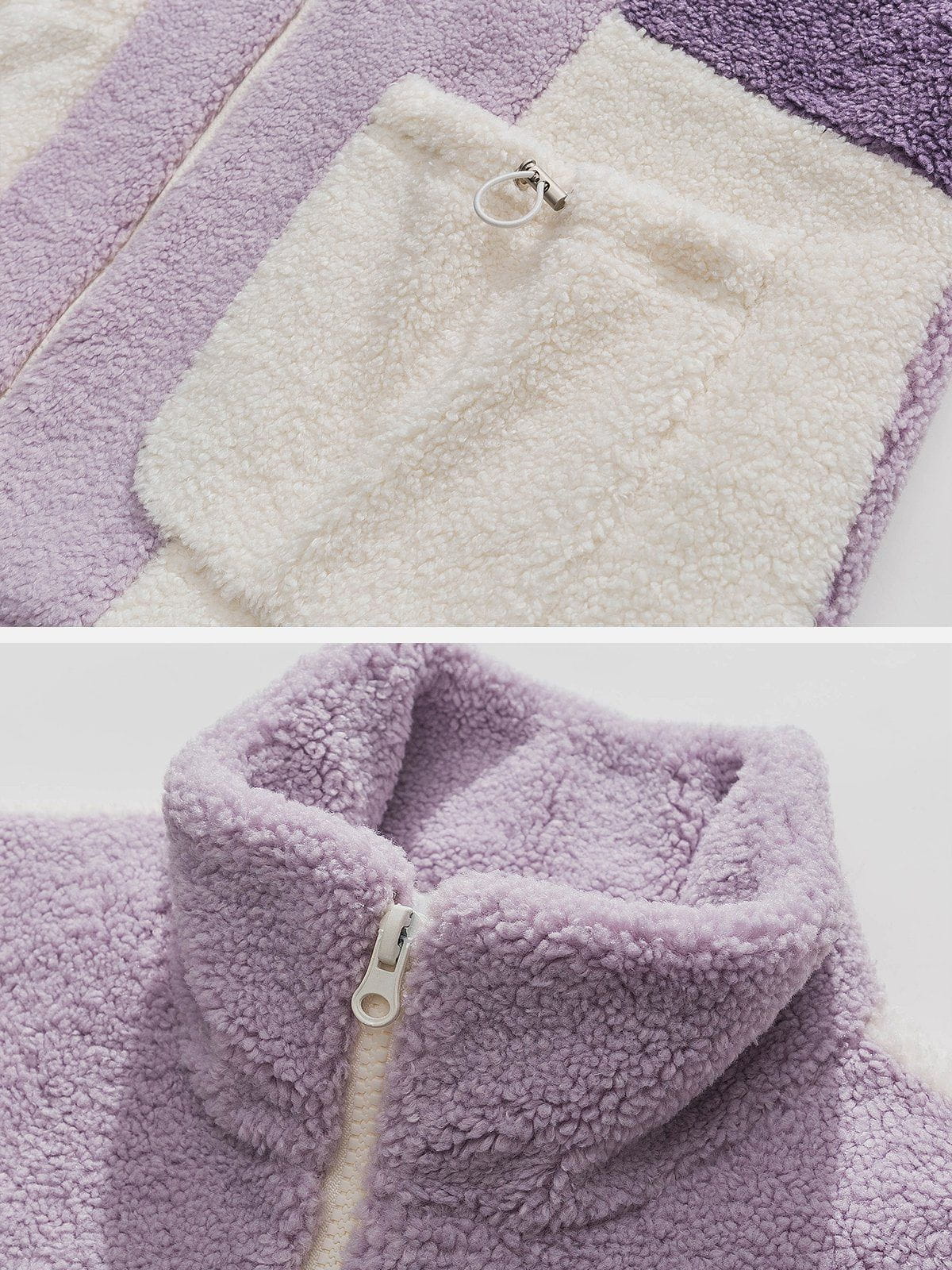 Drawstring Patchwork Sherpa Coat