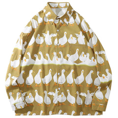 Duck Print Oversized Long Sleeve Shirt