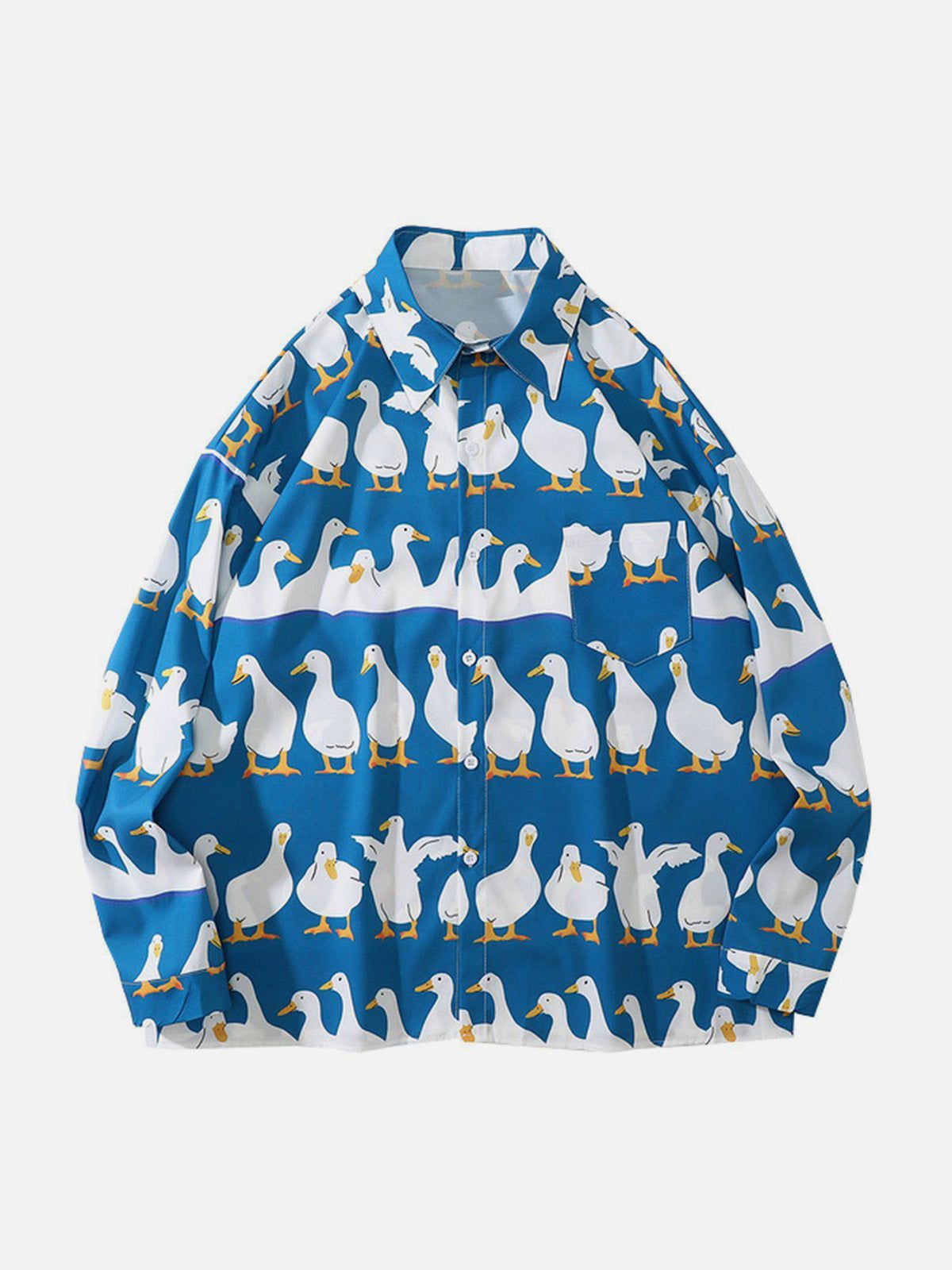 Duck Print Oversized Long Sleeve Shirt