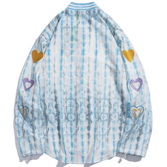 Embroidered Heart Distressed Long-sleeved Shirt