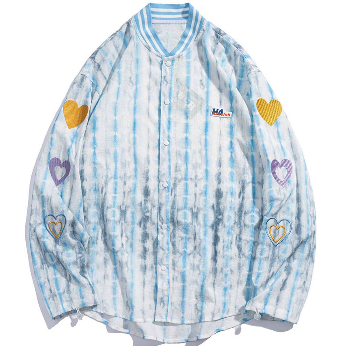 Embroidered Heart Distressed Long-sleeved Shirt