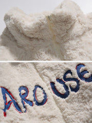 Embroidered Lettering Sherpa Coat