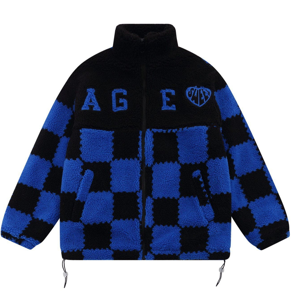 Embroidered Letters Lattice Sherpa Winter Coat