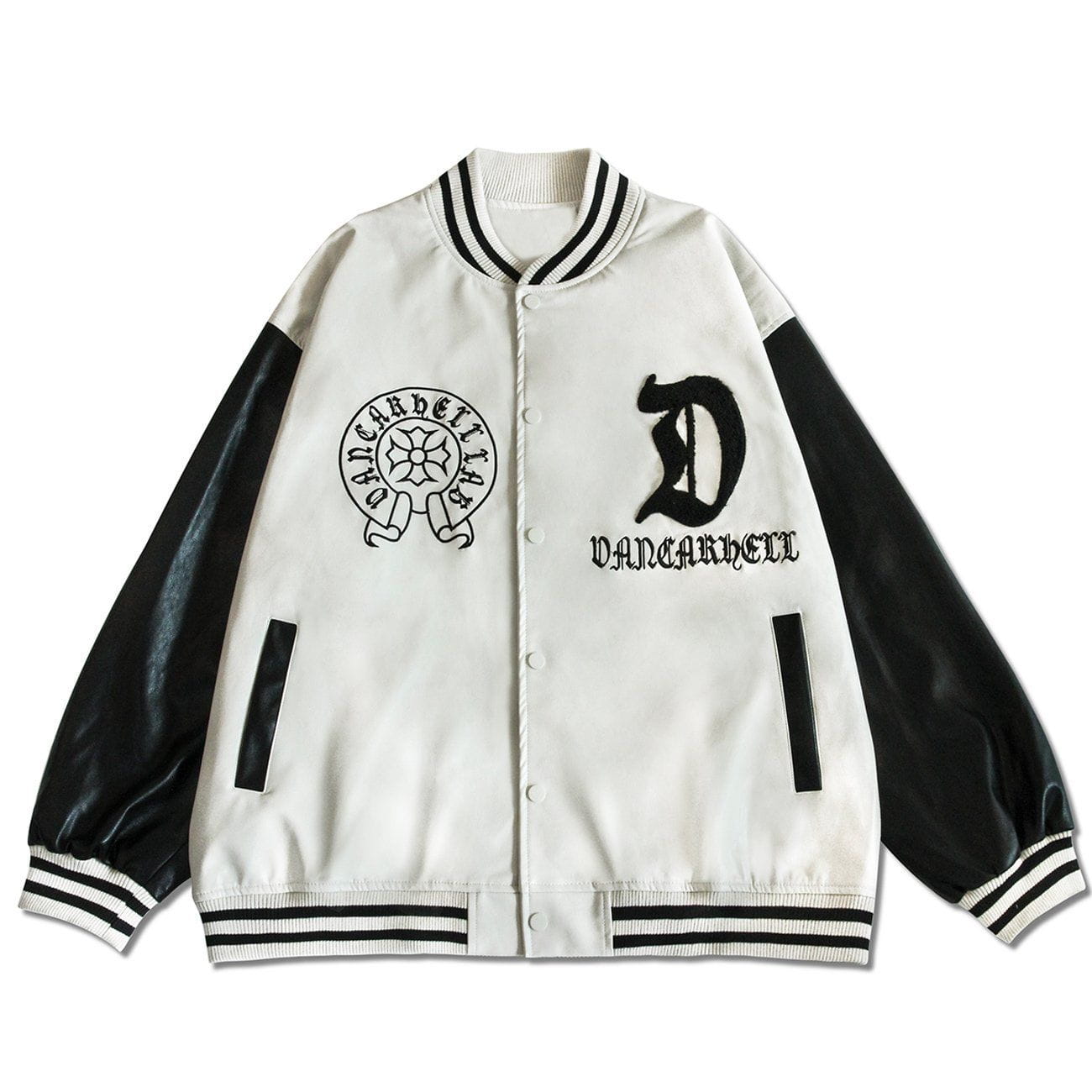 Embroidered Letters PU Leather Winter Coat