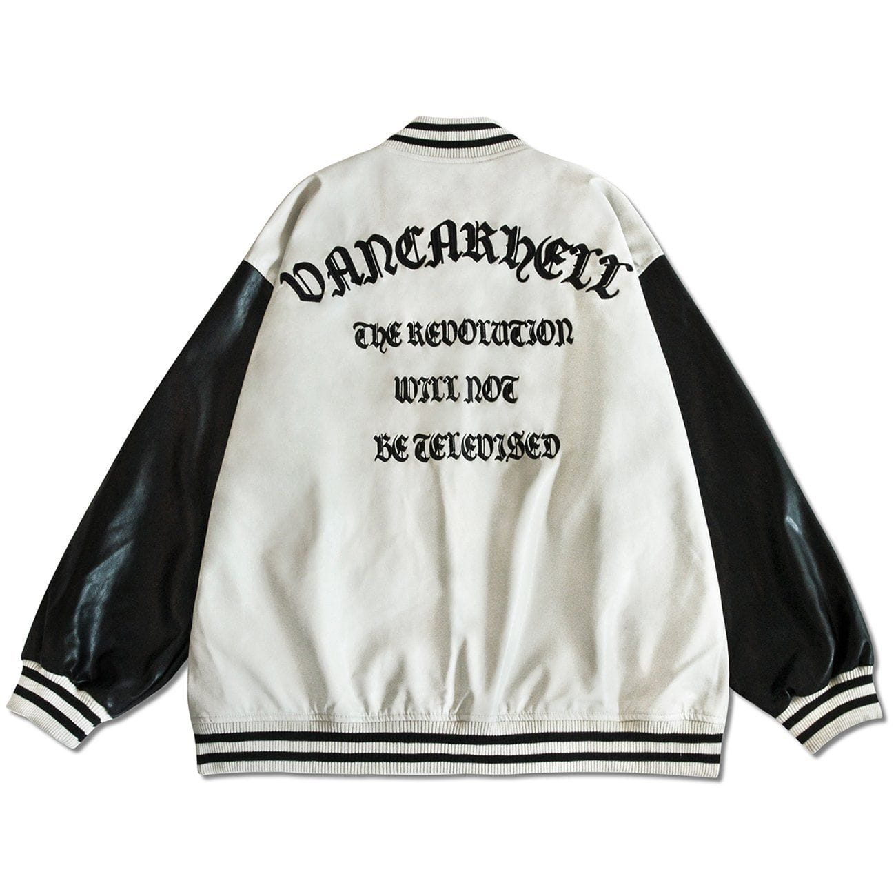 Embroidered Letters PU Leather Winter Coat