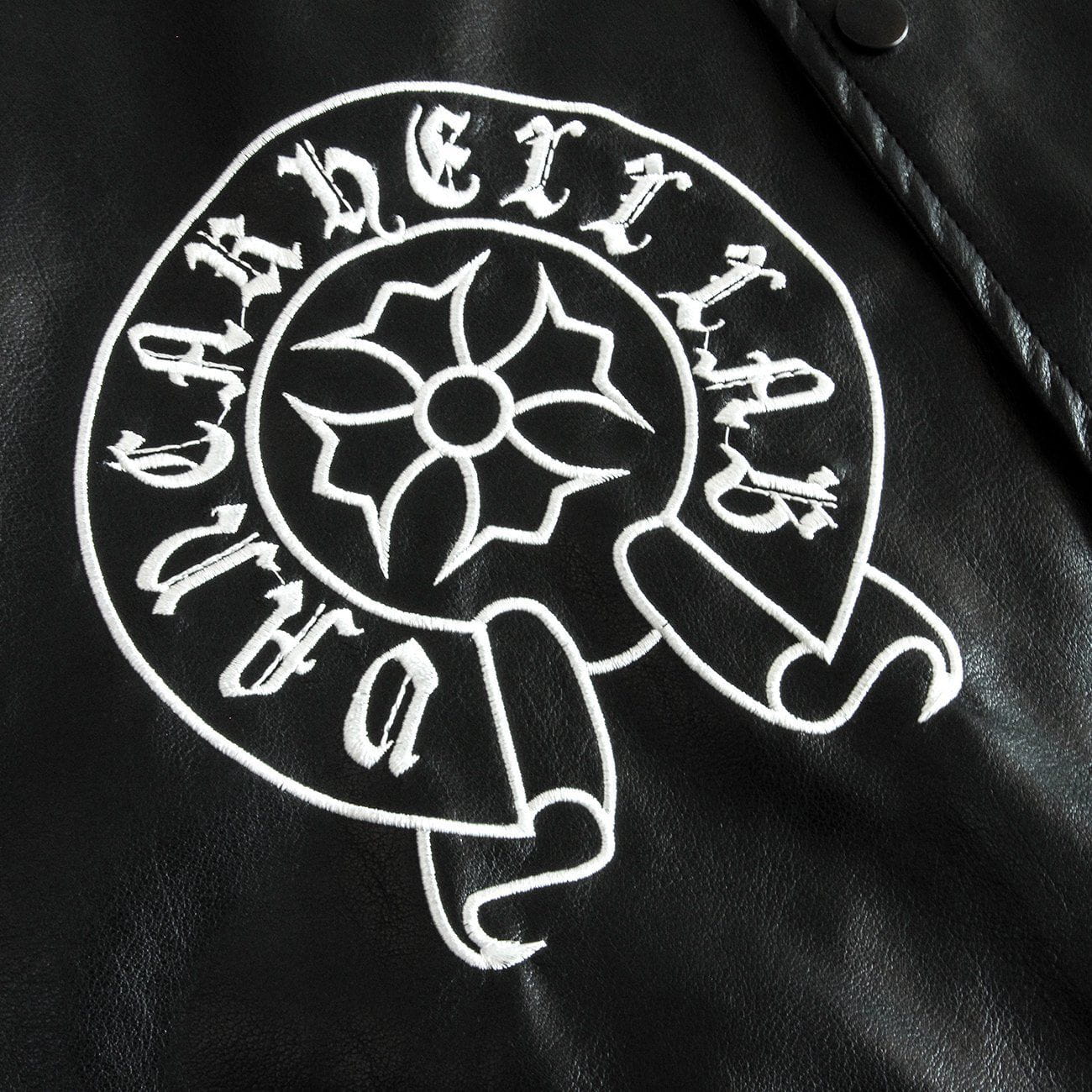 Embroidered Letters PU Leather Winter Coat