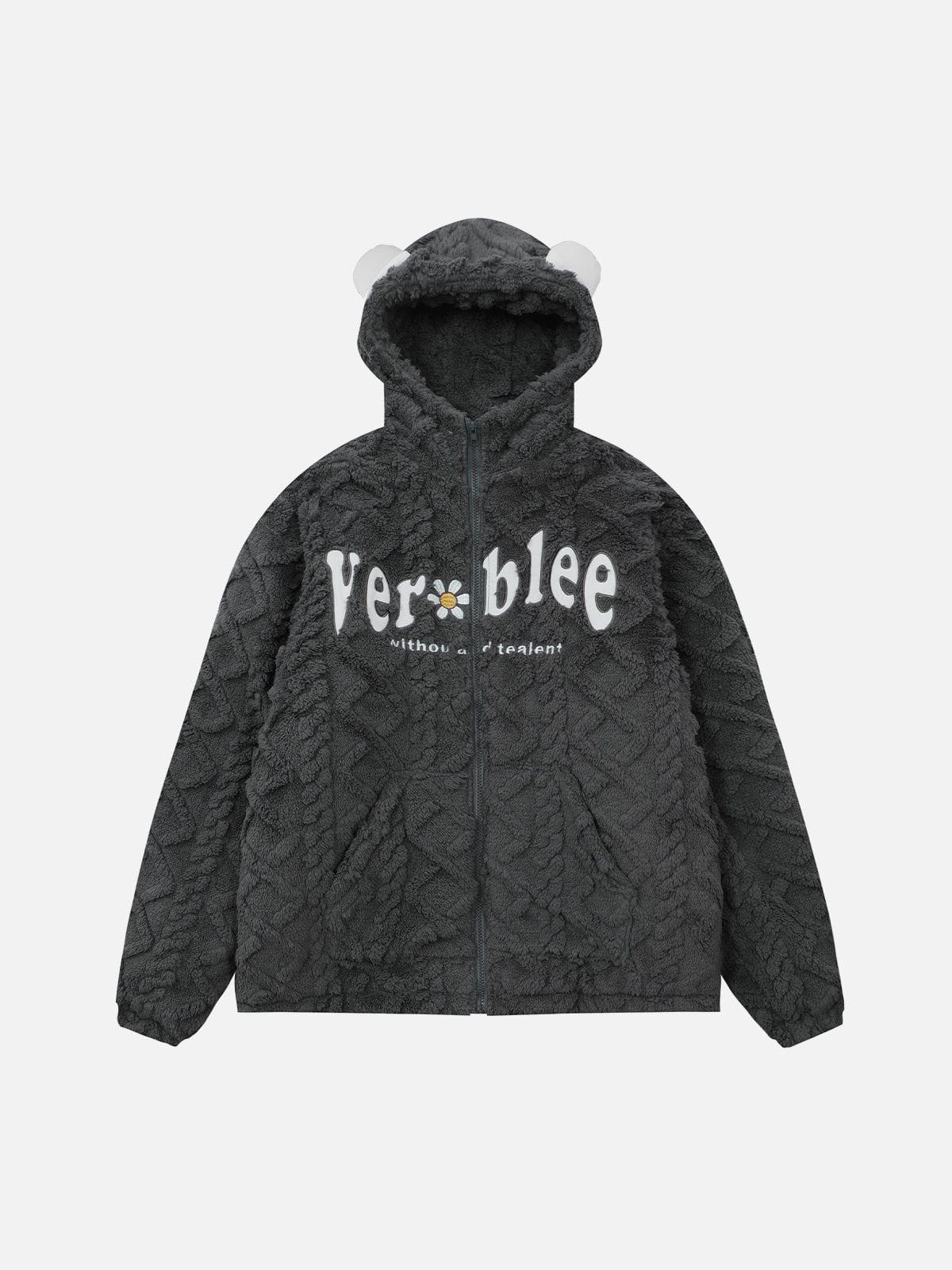 Embroidered Letters Sherpa Coat