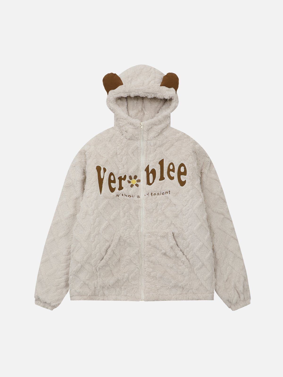 Embroidered Letters Sherpa Coat