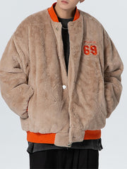 Embroidered Numbers Sherpa Coat