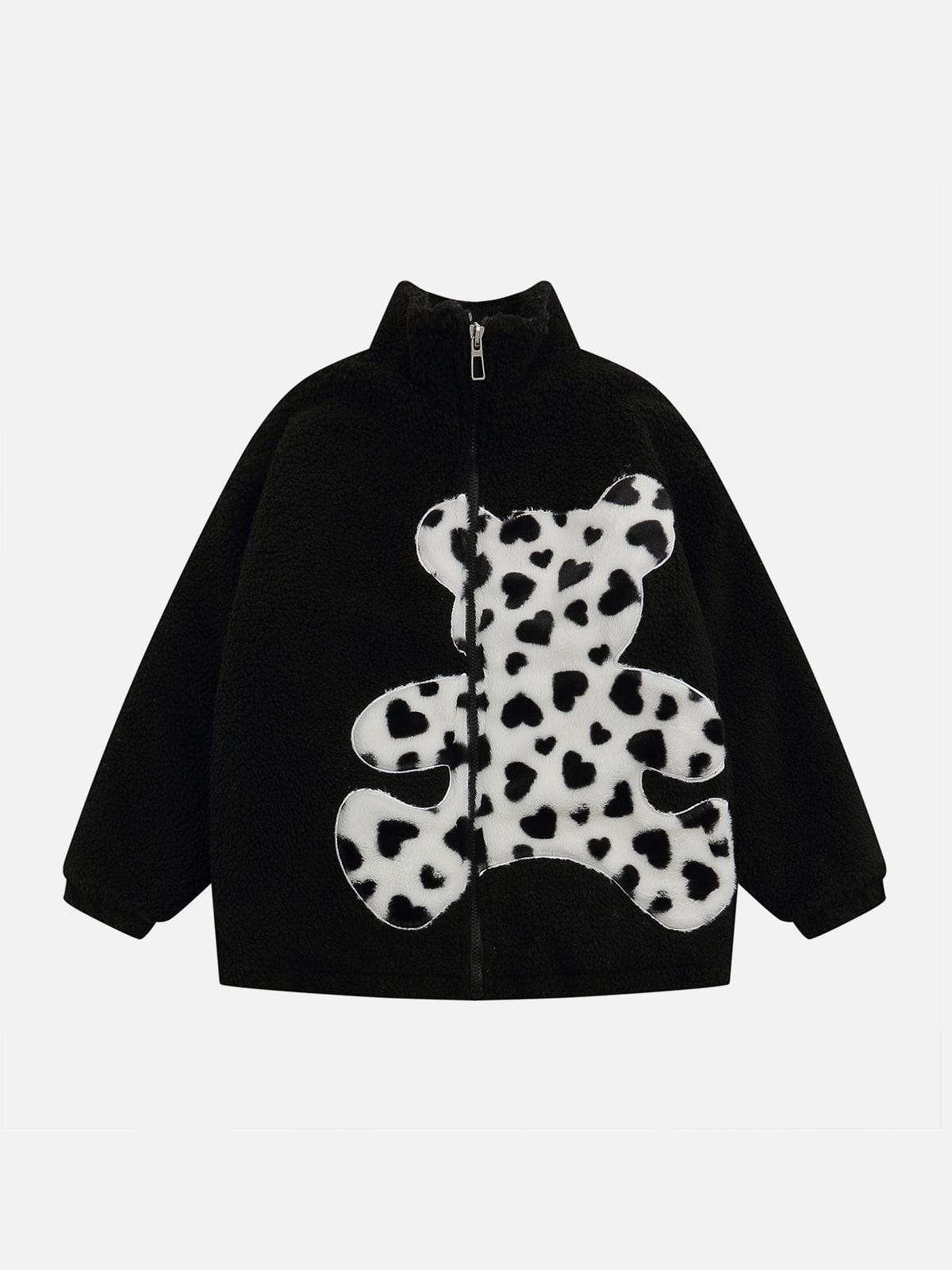 Embroidered Plush Bear Sherpa Coat