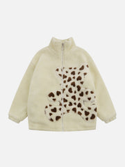 Embroidered Plush Bear Sherpa Coat