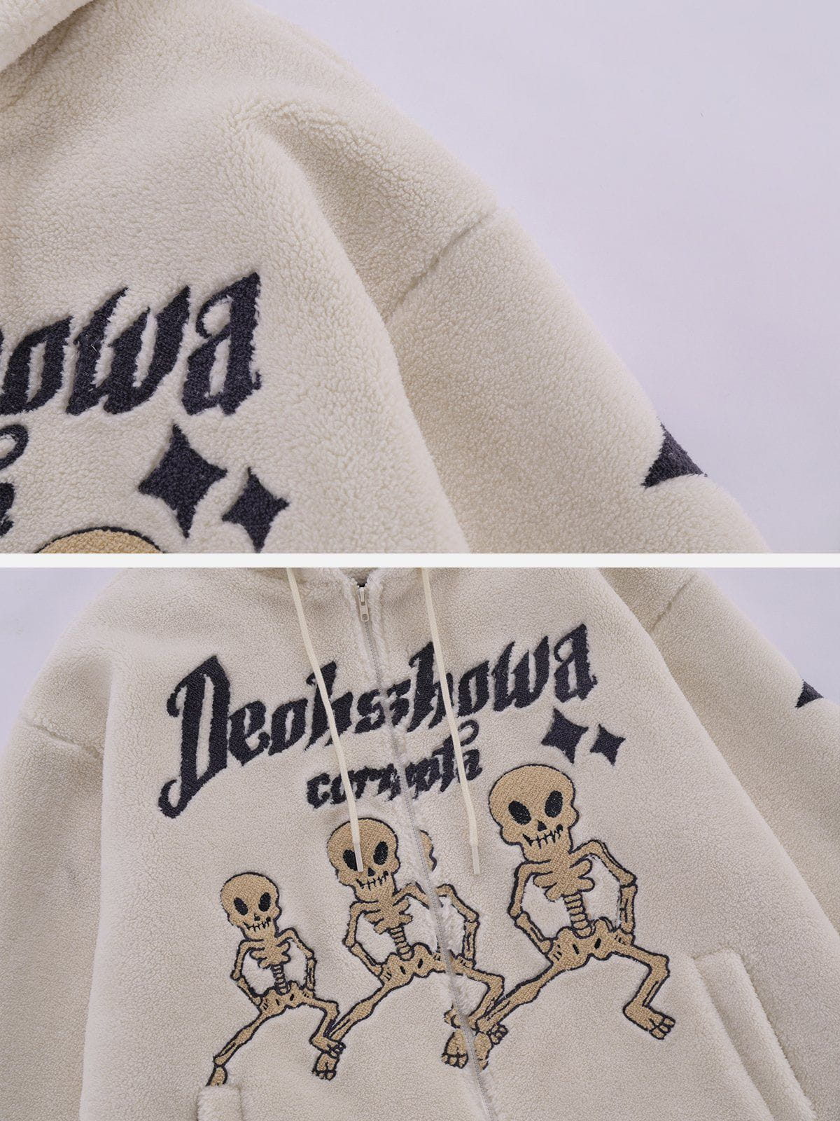 Embroidered Skull Sherpa Coat