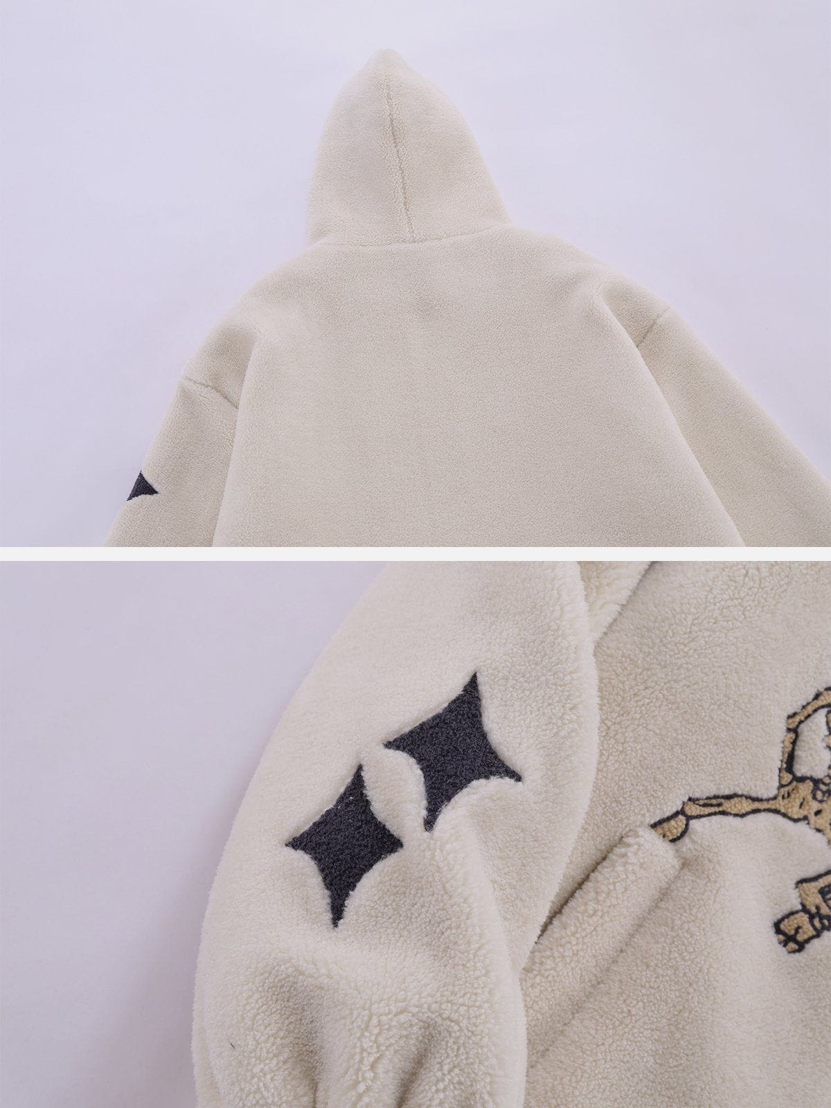 Embroidered Skull Sherpa Coat