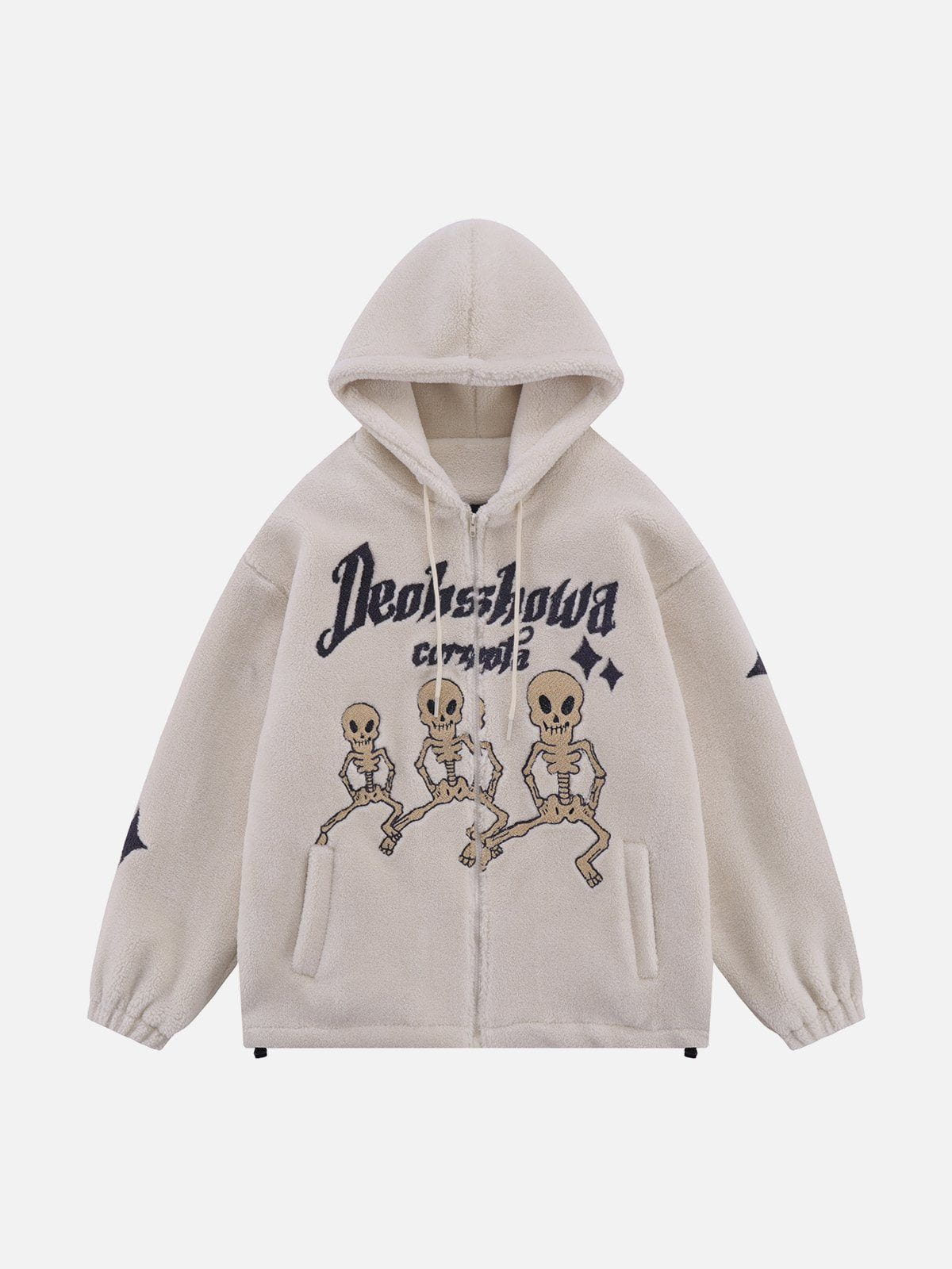 Embroidered Skull Sherpa Coat