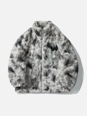 Embroidered Wings Bunny Label Tie Dye Sherpa Coat