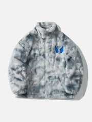 Embroidered Wings Bunny Label Tie Dye Sherpa Coat