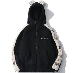 Embroidery Bear Patchwork Sherpa Winter Coat