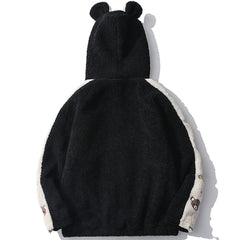 Embroidery Bear Patchwork Sherpa Winter Coat