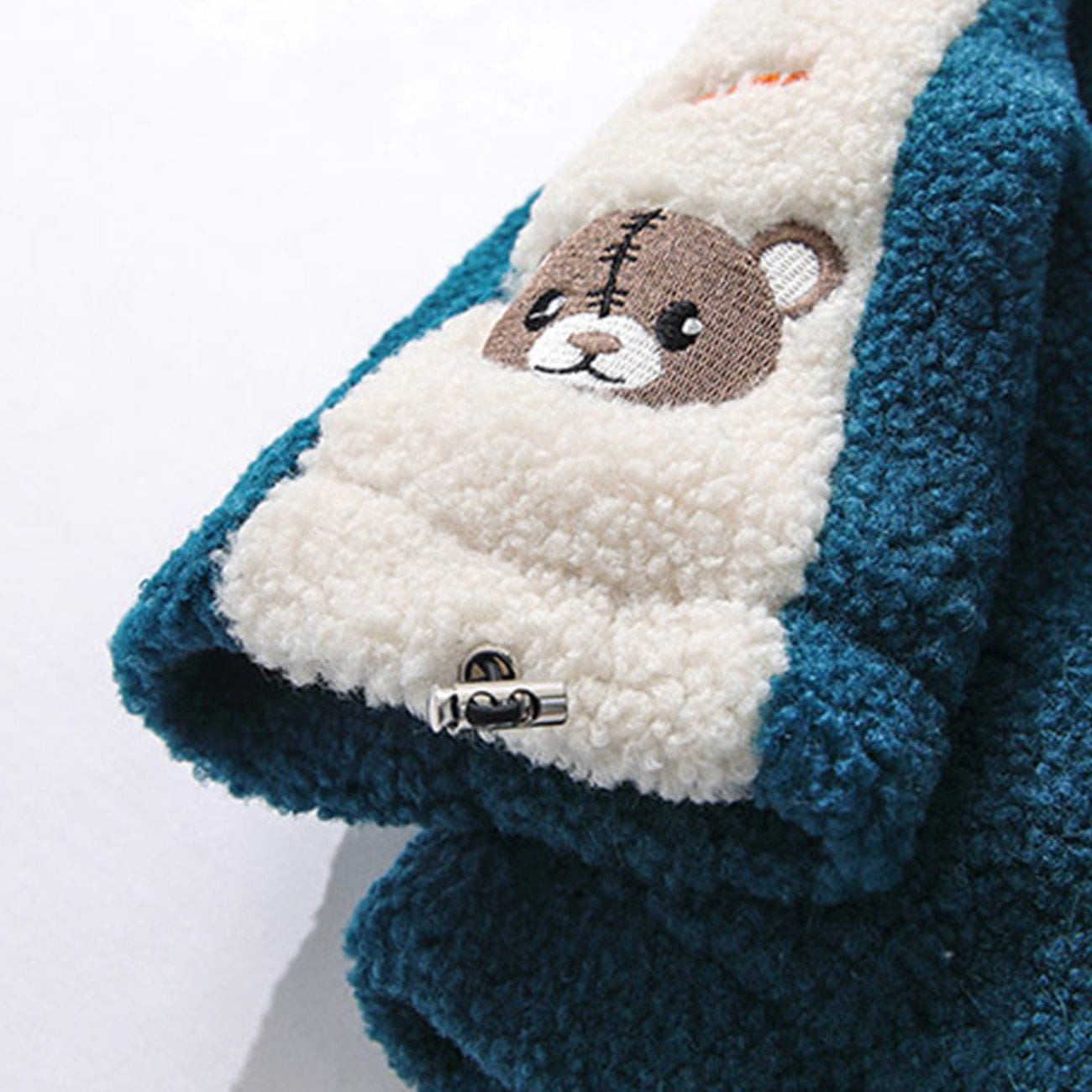 Embroidery Bear Patchwork Sherpa Winter Coat