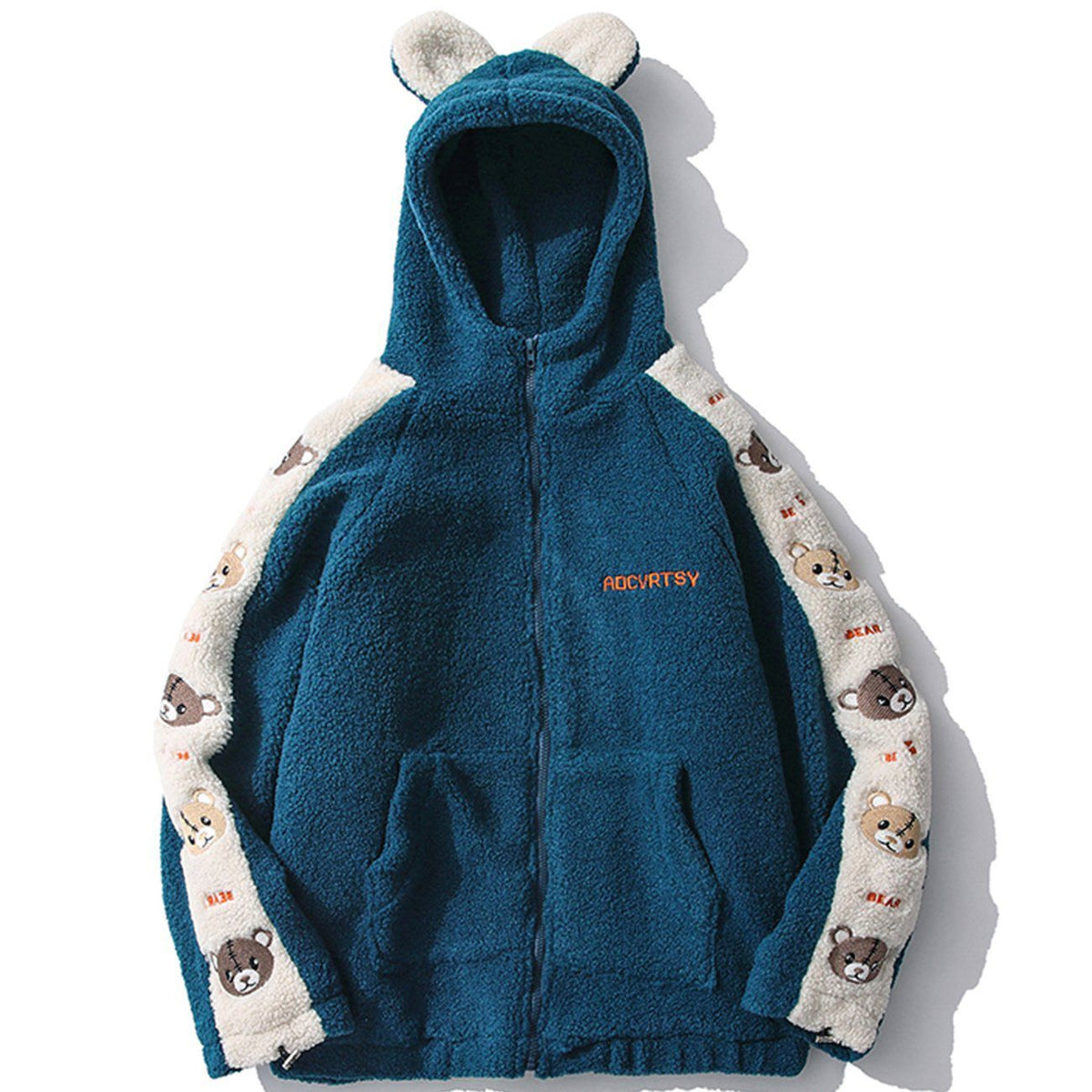 Embroidery Bear Patchwork Sherpa Winter Coat