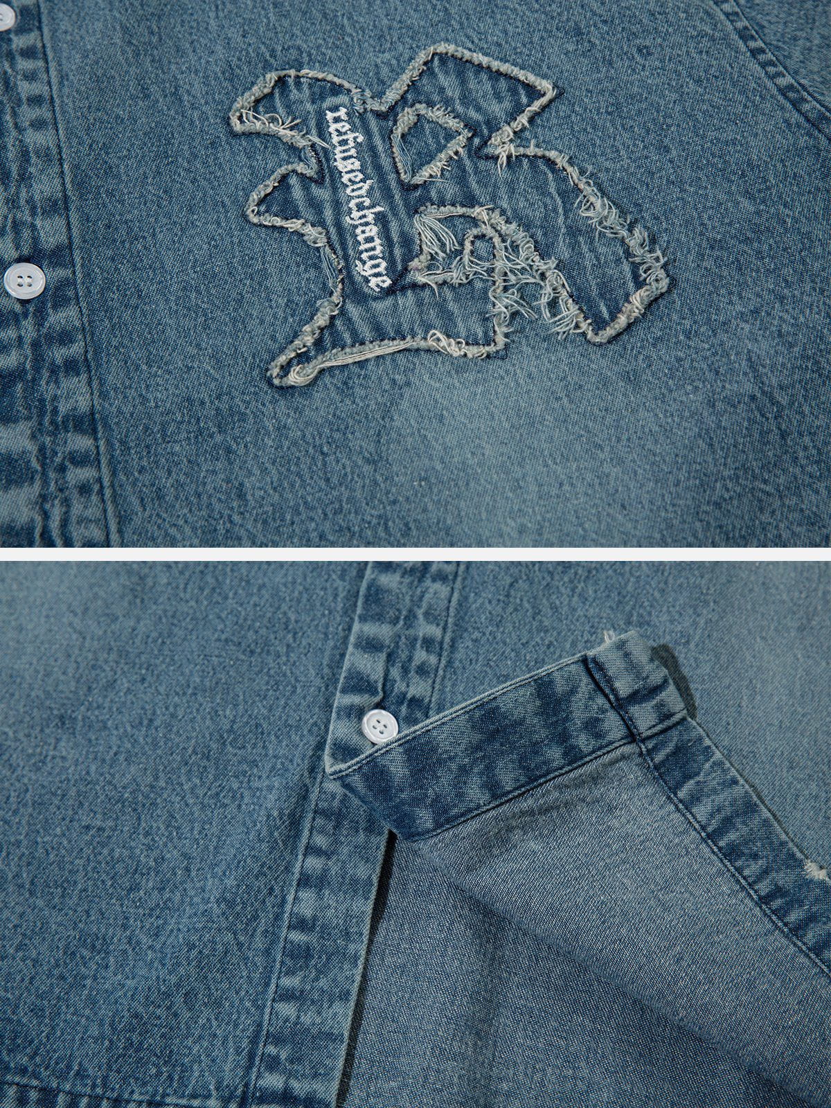 Embroidery Denim Short Sleeve Shirts