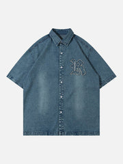 Embroidery Denim Short Sleeve Shirts