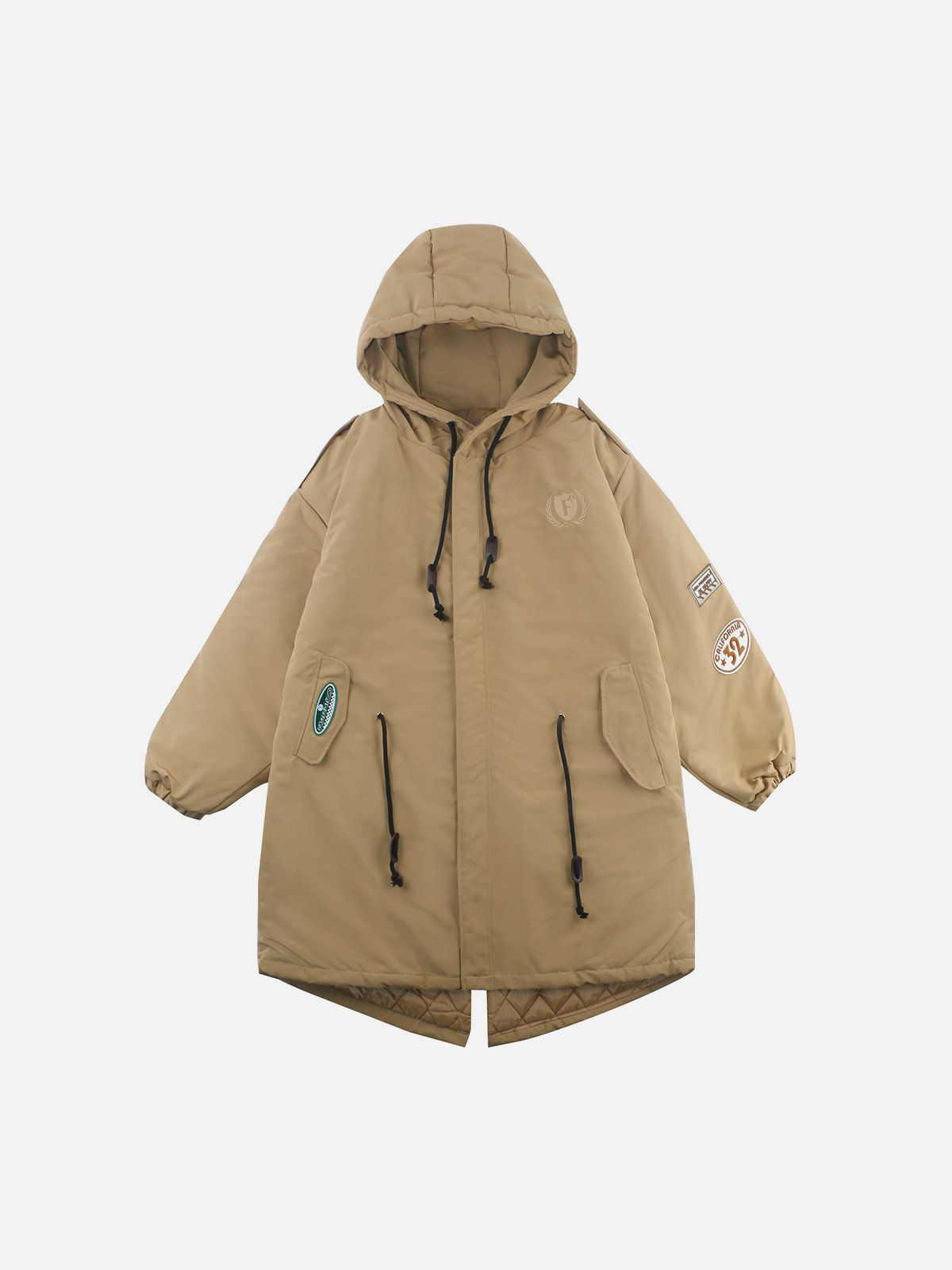 F Badge Embroidered Extended Winter Coat