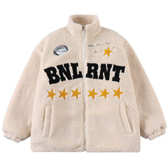 Five-pointed Star Letter Patch Embroidered Sherpa Winter Coat