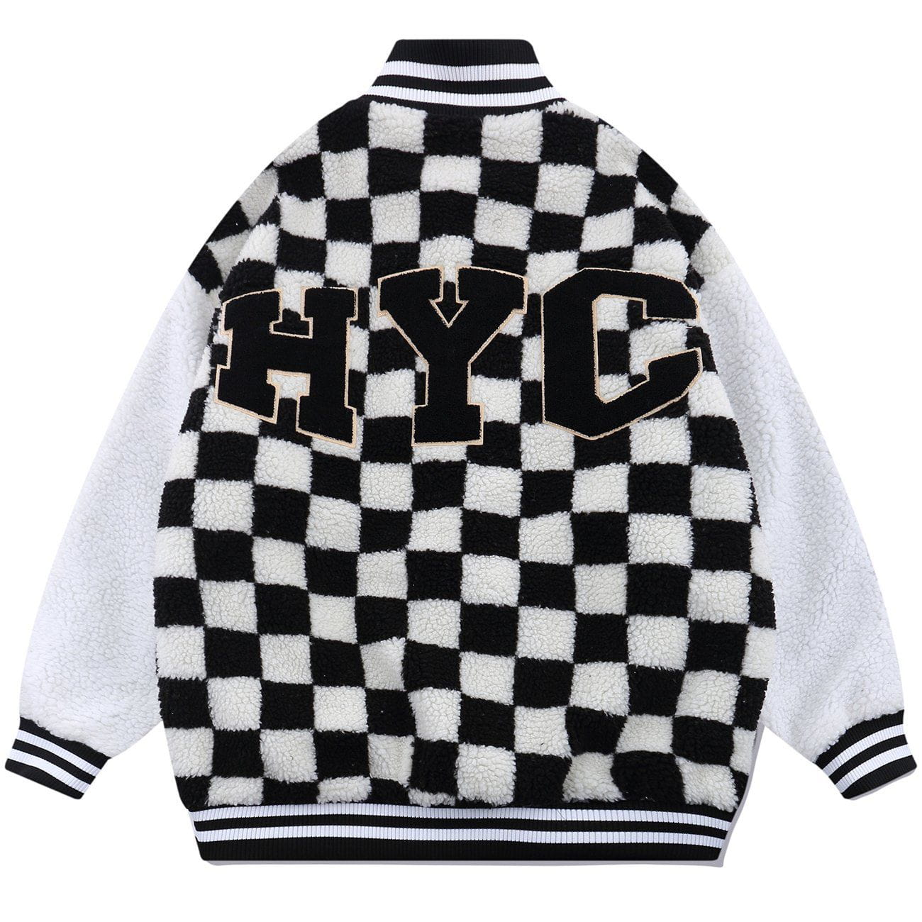 Manteau d'hiver sherpa à carreaux et lettres floquées
