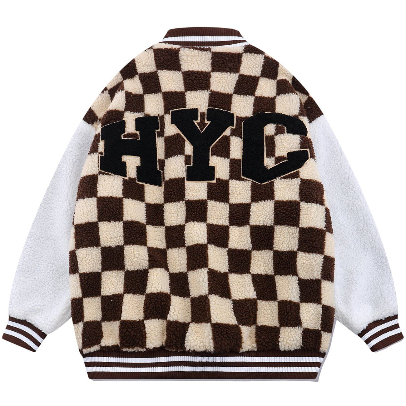 Manteau d'hiver sherpa à carreaux et lettres floquées