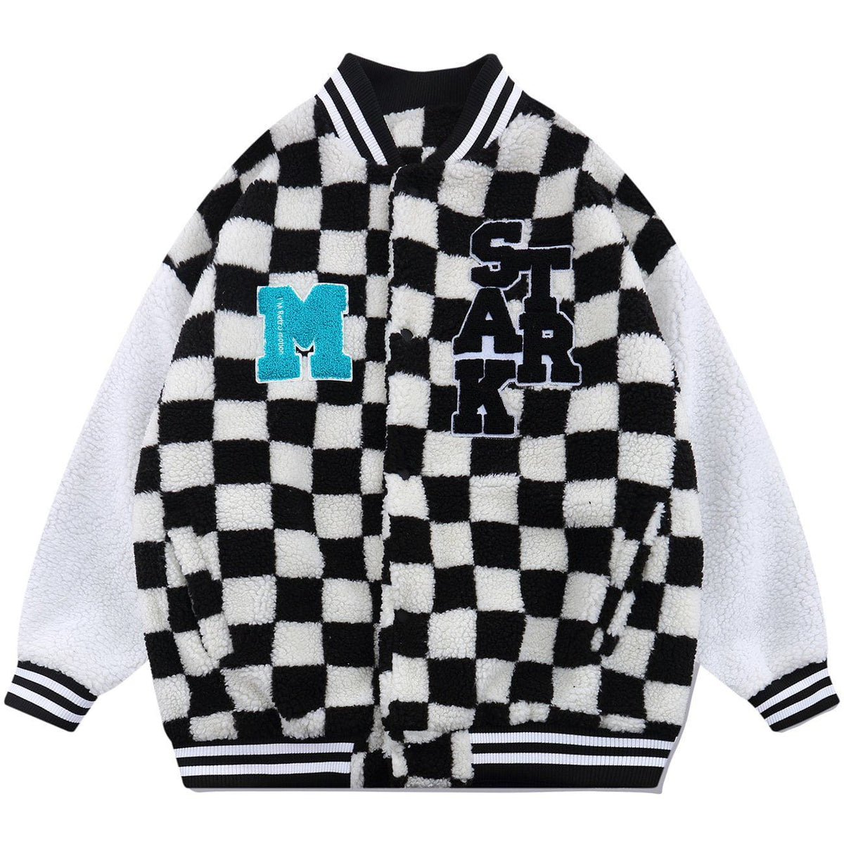 Manteau d'hiver sherpa à carreaux et lettres floquées