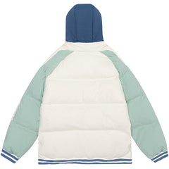 Flocking Letters Patchwork Hooded Winter Coat