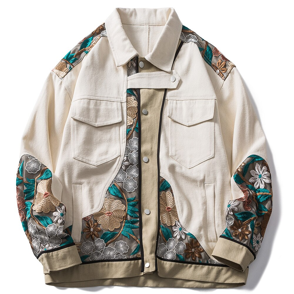 Jocket Bedge Color Floral Embroidered Beige Jacket – Oitoy