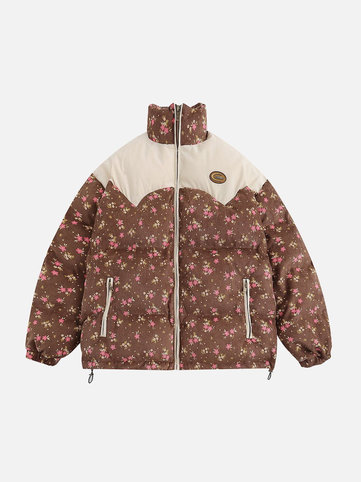 Floral Print Patchwork Winter Coat