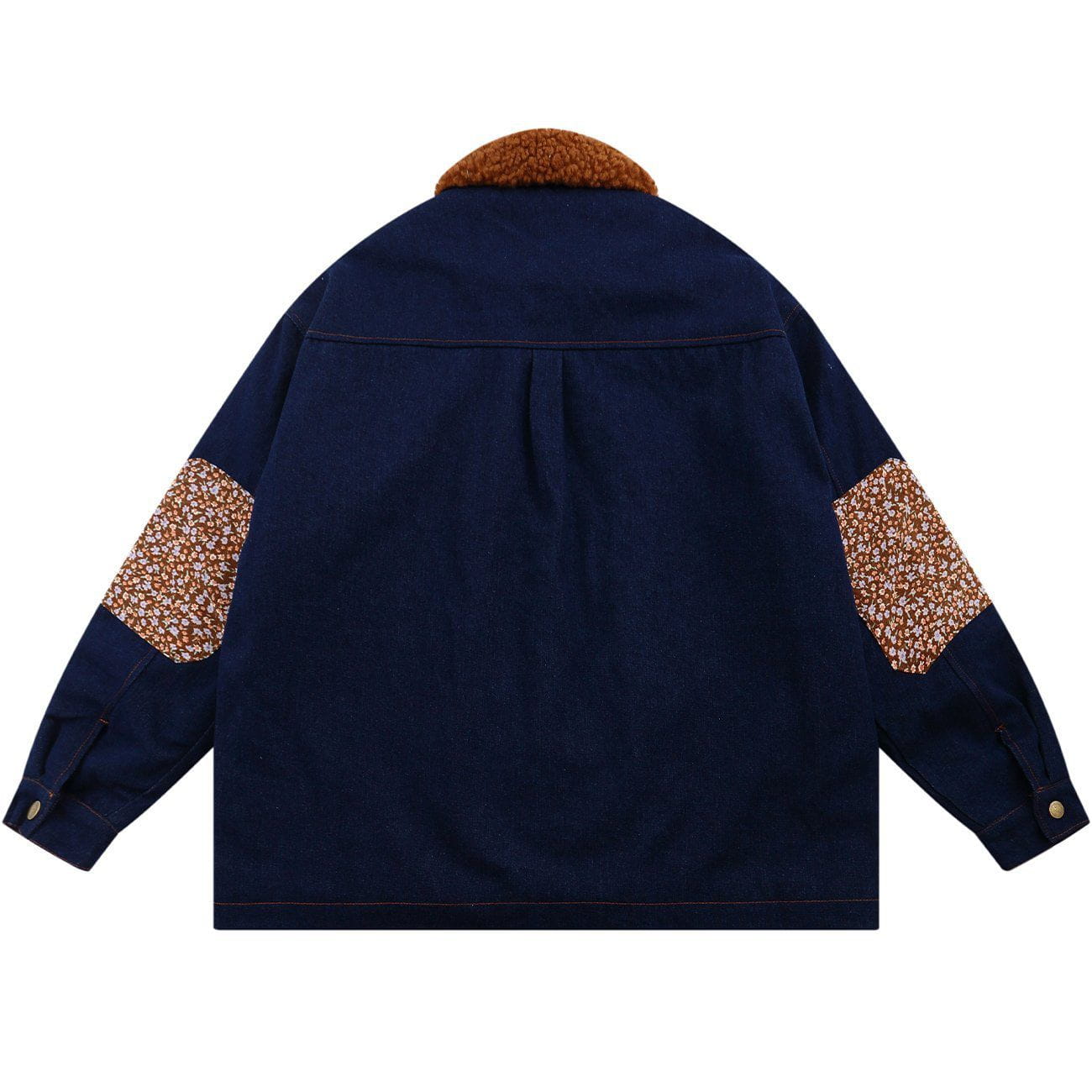 Floral Stitching Polo Collar Denim Winter Coat