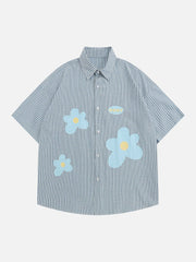 Flower Applique Short Sleeve Shirts