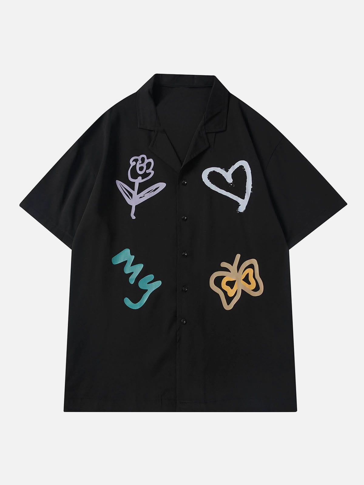 Flower Butterfly Short Sleeve Shirt