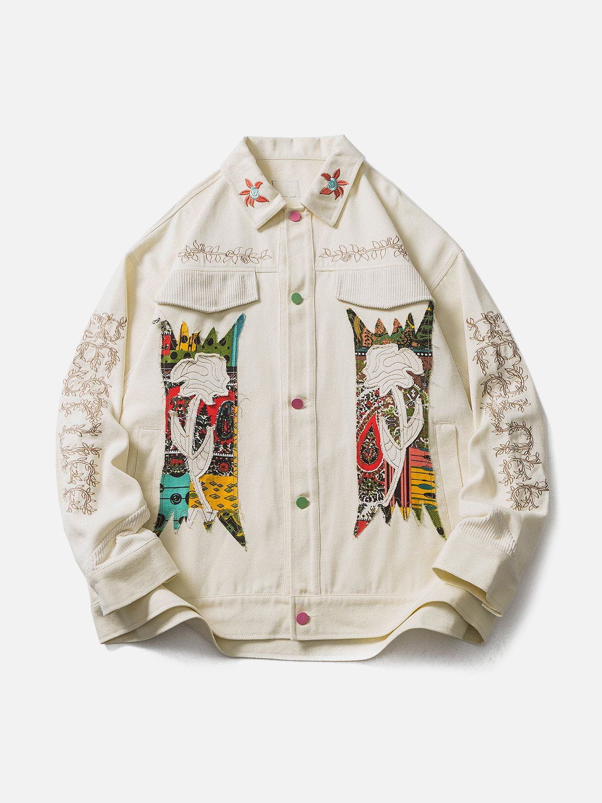 Flower Patchwork Embroidery Denim Jacket