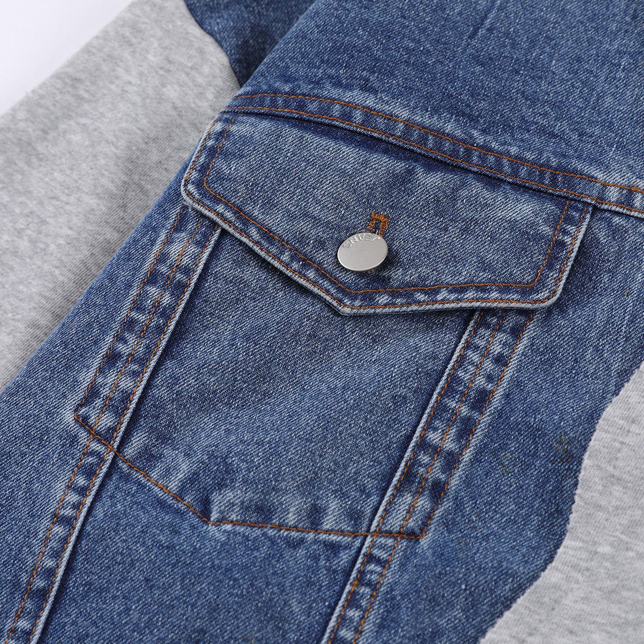 Front Pocket Denim Patchwork Sweatshirt