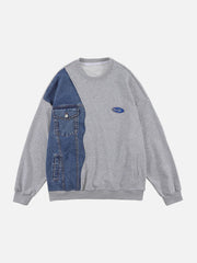 Front Pocket Denim Patchwork Sweatshirt